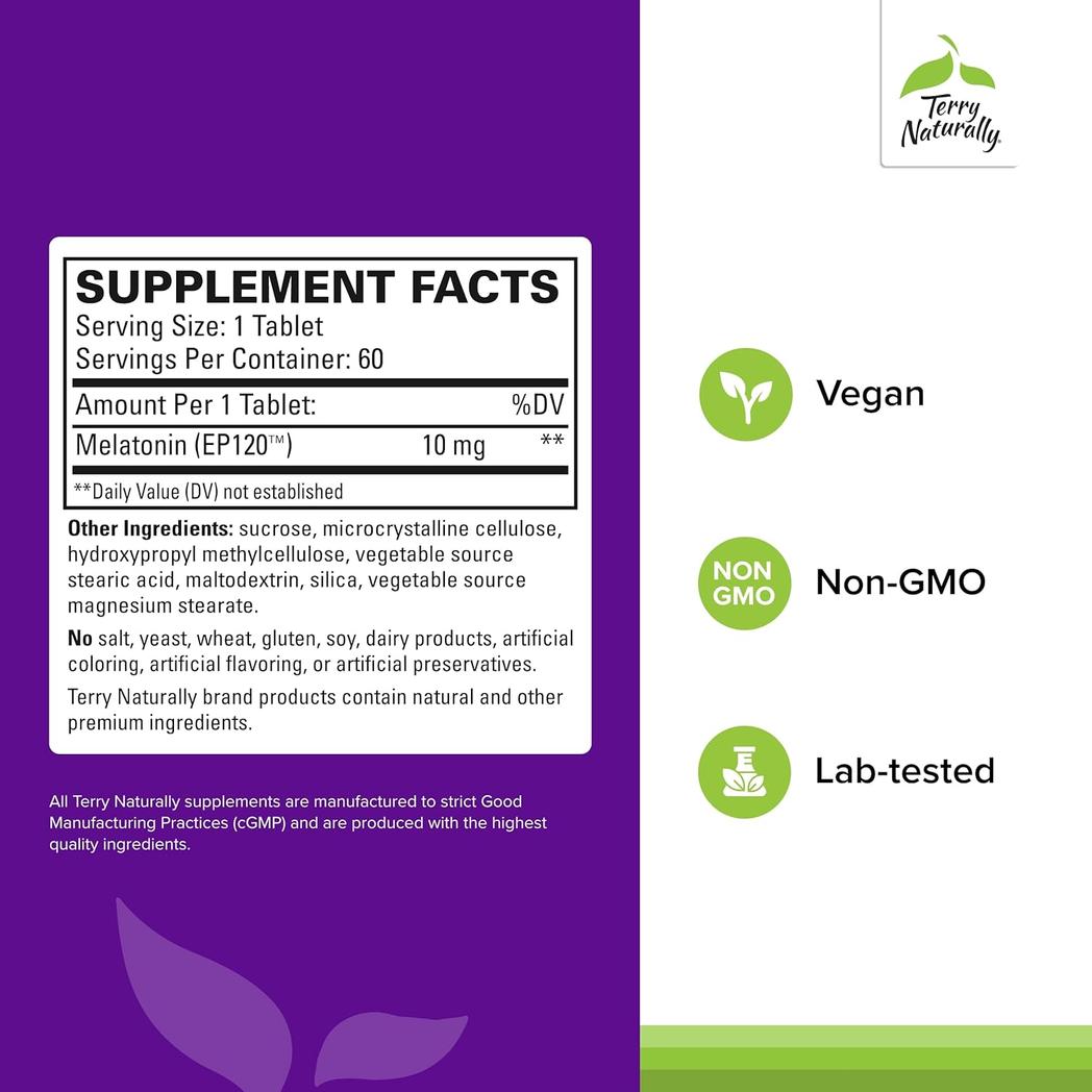 Terry Naturally Melatonin EP120, 60 Vegan Tablets