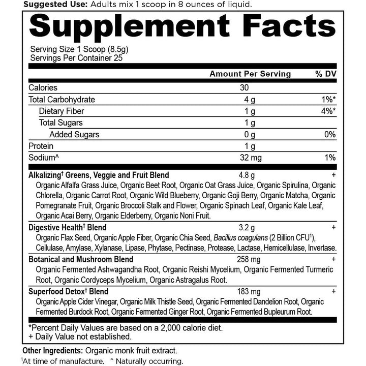 Ancient Nutrition Super Greens Alkalize & Detox Powder 25 Servings, 7.5oz