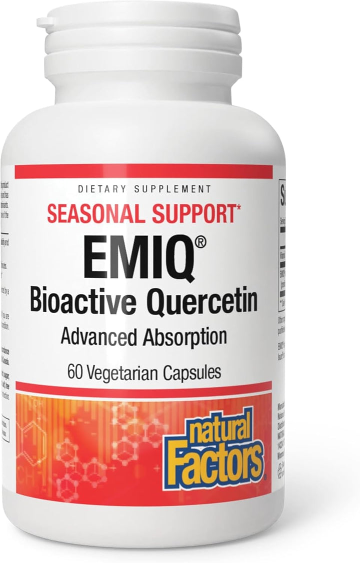 Natural Factors Bioactive Quercetin EMIQ with Vitamin C Quercetin for Upper Respiratory & Heart Health 60 Veg caps