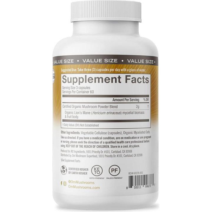Om Mushroom Superfood Lion's Mane Mushroom Superfood Supplement 180 Capsules