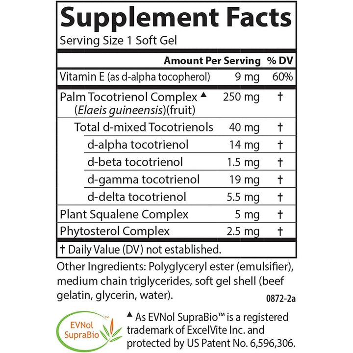 Carlson Tocomin SupraBio, Full Spectrum Tocotrienol Complex Non-GMO Alpha, Beta, Gamma, Delta, 120 Softgels