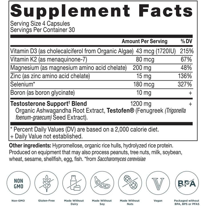 Ancient Nutrition Men's Health Capsules, Testosterone Support 120 capsules