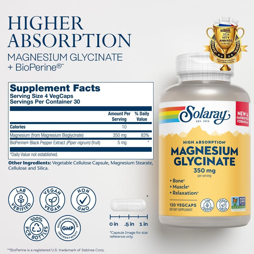 SOLARAY Magnesium Glycinate 120 VegCaps