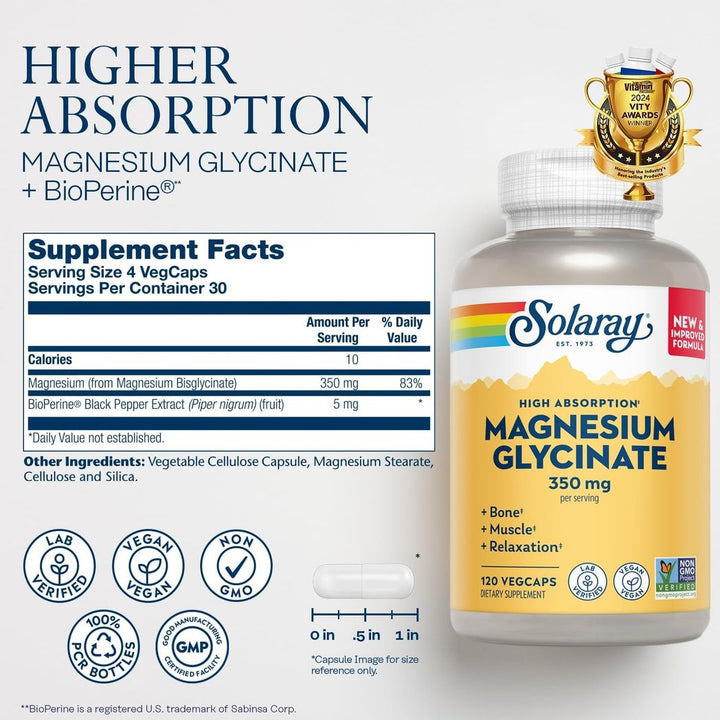 SOLARAY Magnesium Glycinate 120 VegCaps