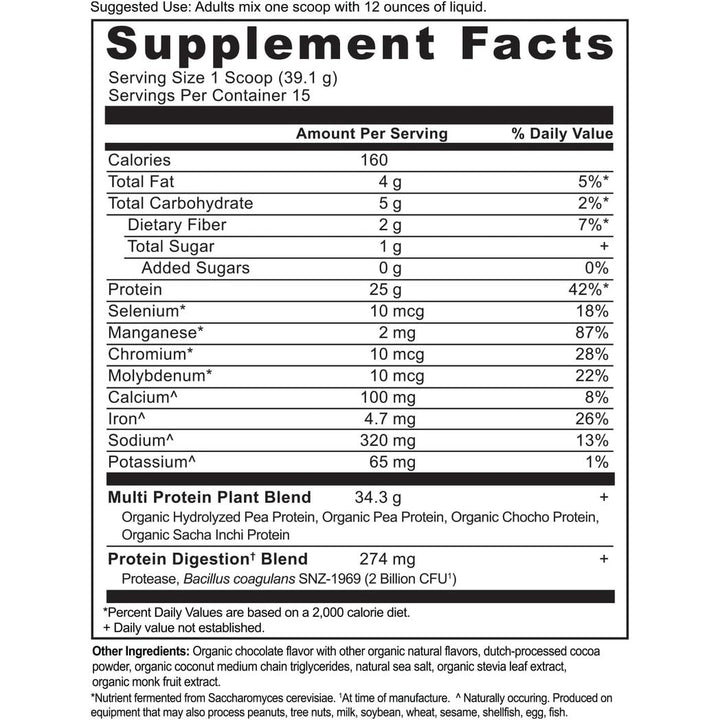 Ancient Nutrition Organic Multi Protein Plant Based Powder, 25g Protein, Hydrolyzed Pea Protein, Digestive Enzymes & Probiotics, Supports Muscle & Gut Health, Chocolate, 15 Servings