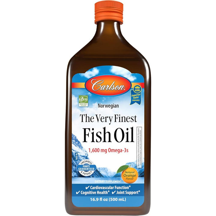 Carlson The Very Finest Fish Oil 1600mgLiquid Fish Oil Norwegian Orange, 16.9 Fl Oz
