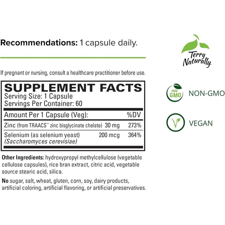 Terry Naturally Zinc Plus Selenium 60 Vegan Capsules