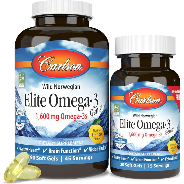 Carlson Elite Omega-3 Gems 1600 mg Fish Oil - 90 + 30 Soft Gels
