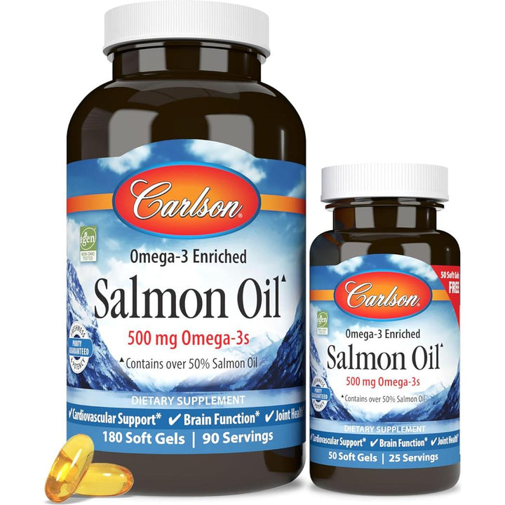Carlson Labs Norwegian Salmon Oil 500 mg 180 plus 50 Free Soft Gels
