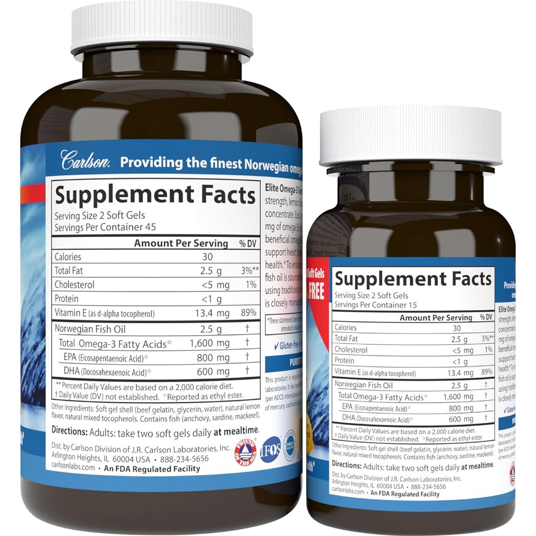 Carlson Elite Omega-3 Gems 1600 mg Fish Oil - 90 + 30 Soft Gels