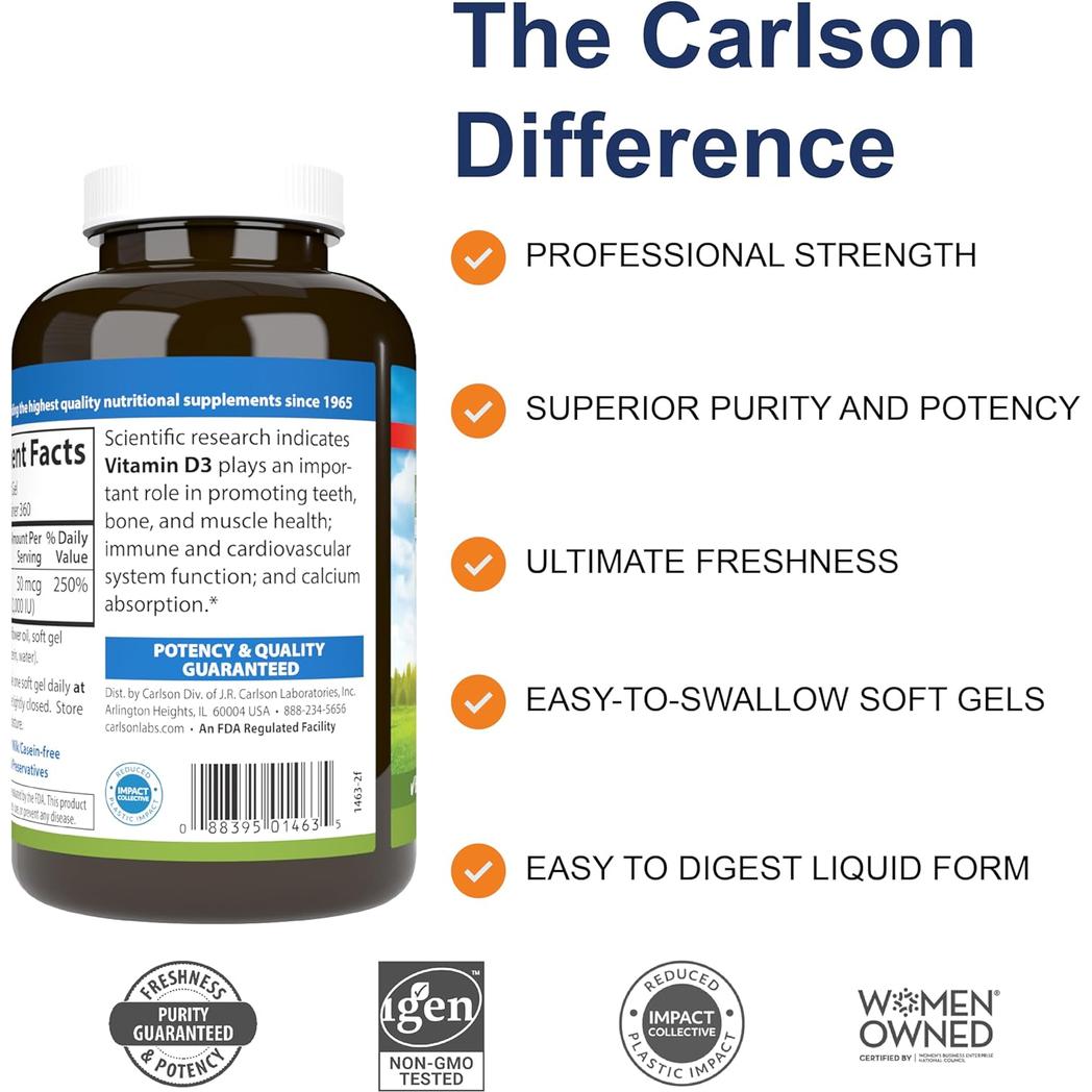 Carlson Labs Vitamin D3 2000 IU 50 mcg 360 Soft Gels