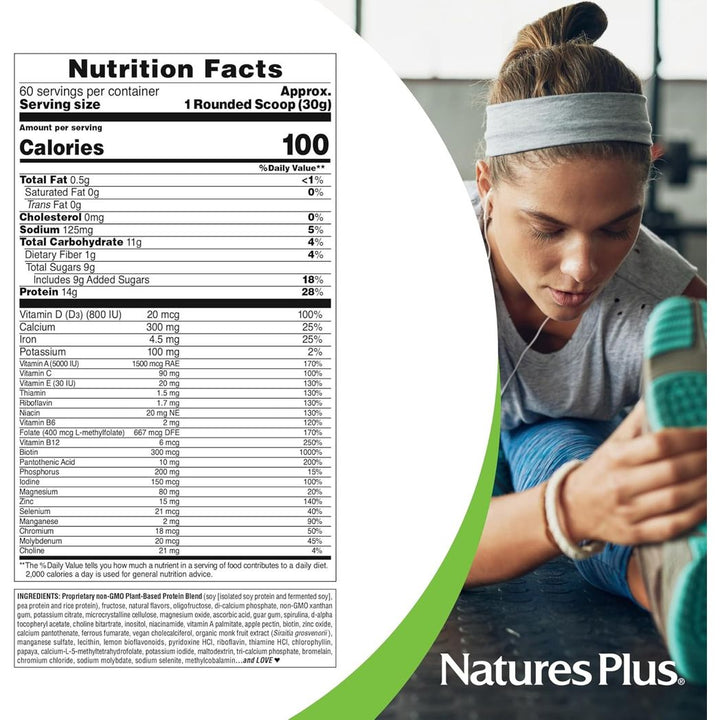 Natures Plus SPIRU-TEIN Vanilla 4lbs Plant-Based Protein Shake Non-GMO Vegetarian Gluten Free Nature's Plus