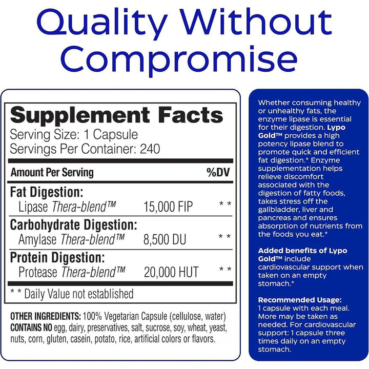 Enzymedica Lypo Gold 240 Capsules