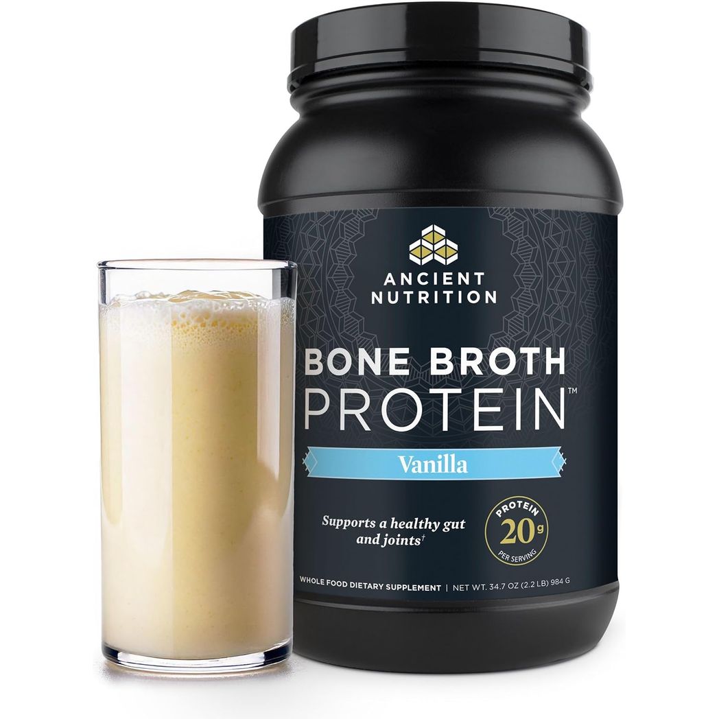 Ancient Nutrition Grass Fed Bone Broth Protein Powder, Vanilla 34.7oz 2.2lb