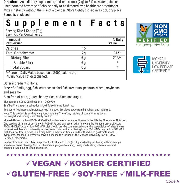 Bluebonnet Nutrition Sunfiber Soluble Fiber Unflavored, 7.4 OZ, 30 Servings