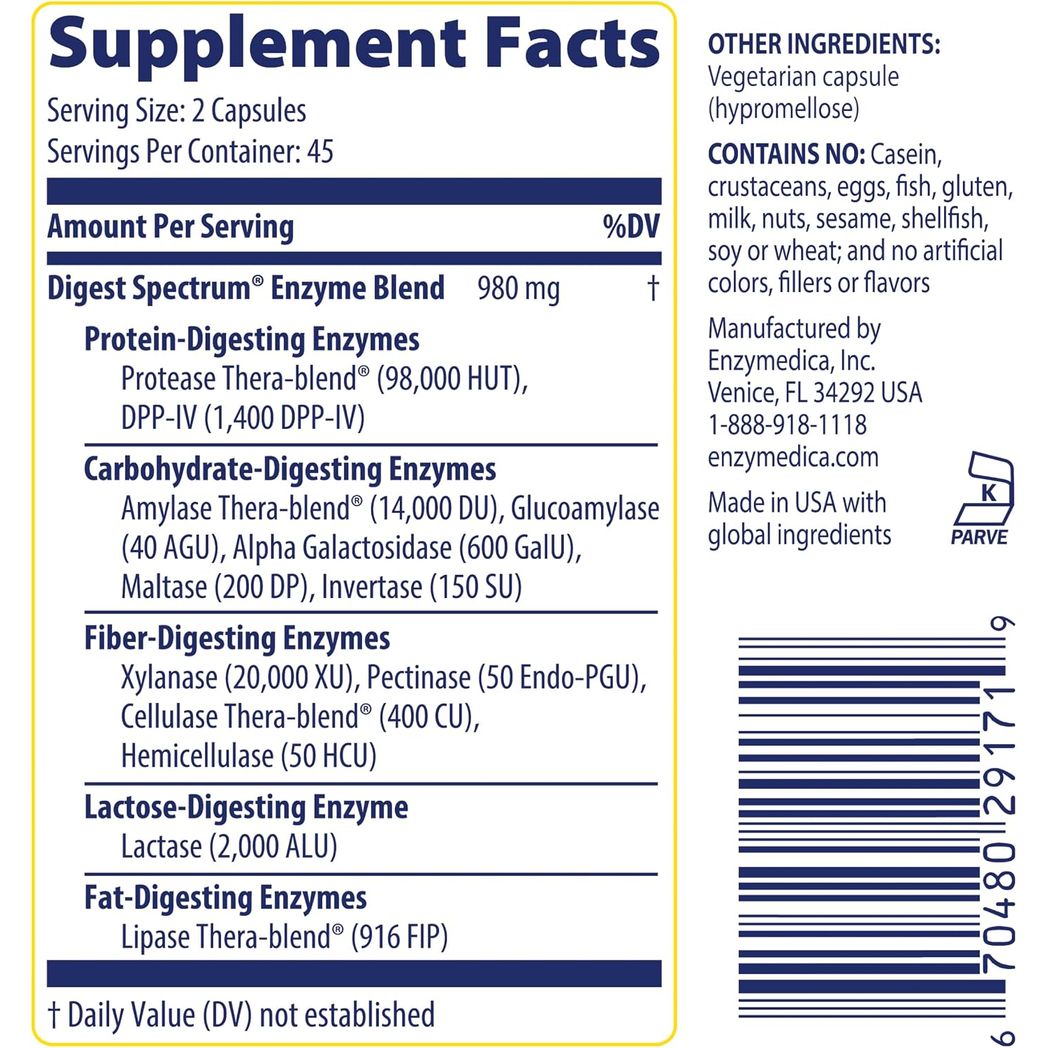 Enzymedica Digest Spectrum Helps Gas & Bloating  90 Capsules
