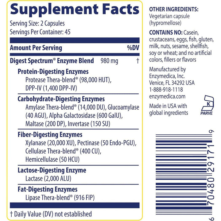 Enzymedica Digest Spectrum Helps Gas & Bloating  90 Capsules