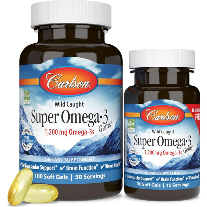 Carlson Super Omega-3 Gems, 1200 mg Omega-3 100 + 30 softgels
