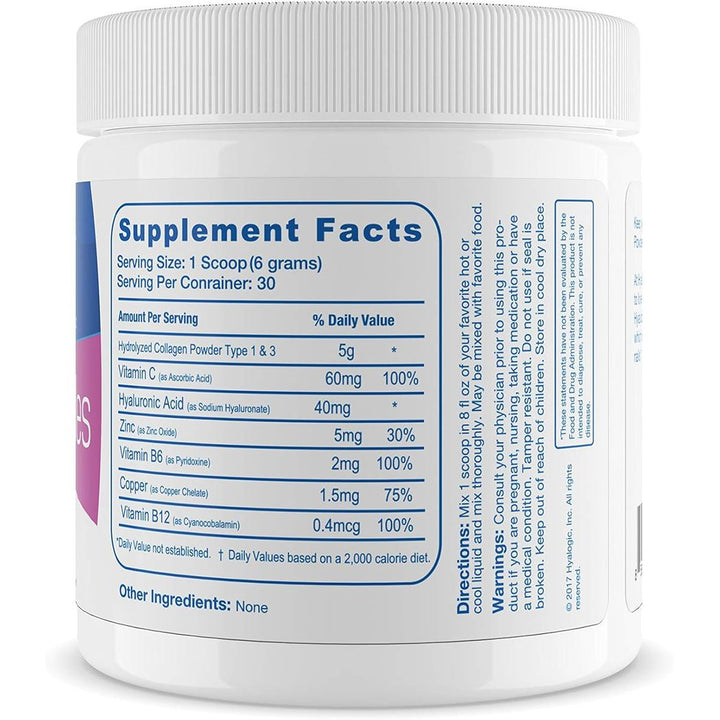 Hyalogic Hyaluronic Acid Collagen Peptides Powder  6.4oz