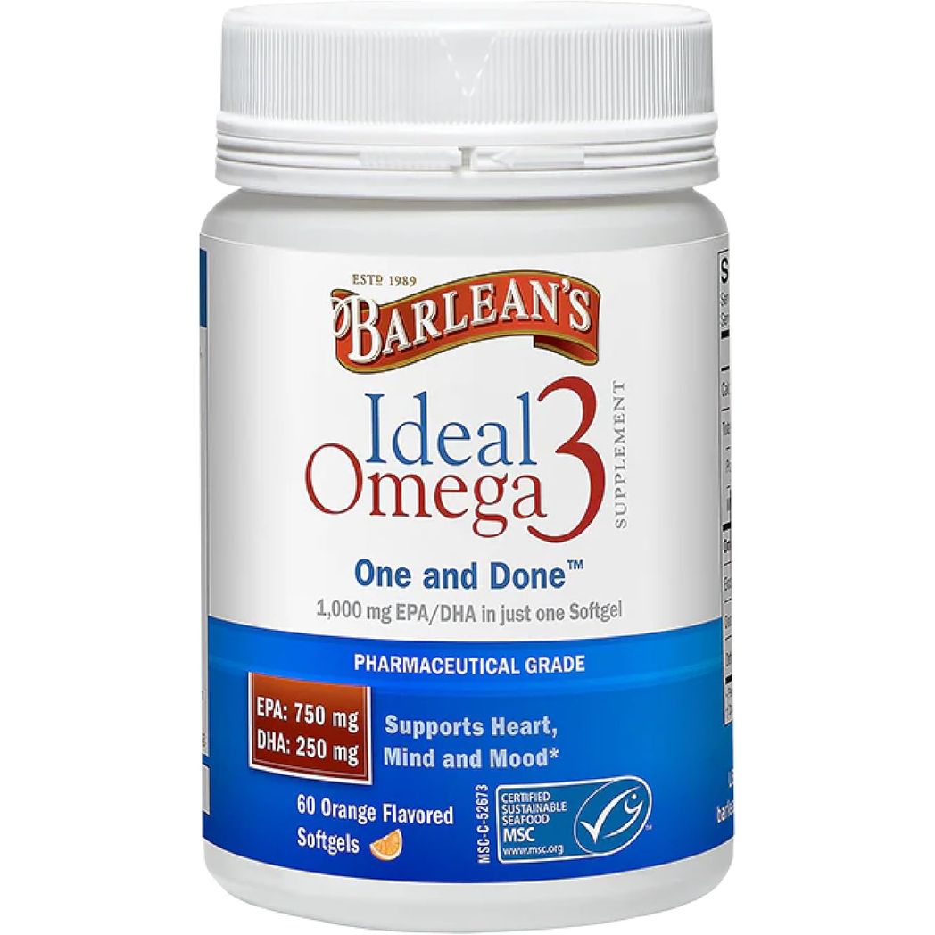 Barlean's Ideal Omega 3 Fish Oil Supplement, 1,000 mg 60 Softgels