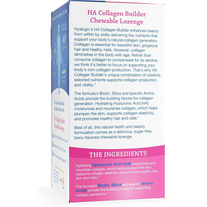 Hyalogic Hyaluronic Acid for Hair Skin and Nails Supports Skin Hydration 30 Chewable Lozenge
