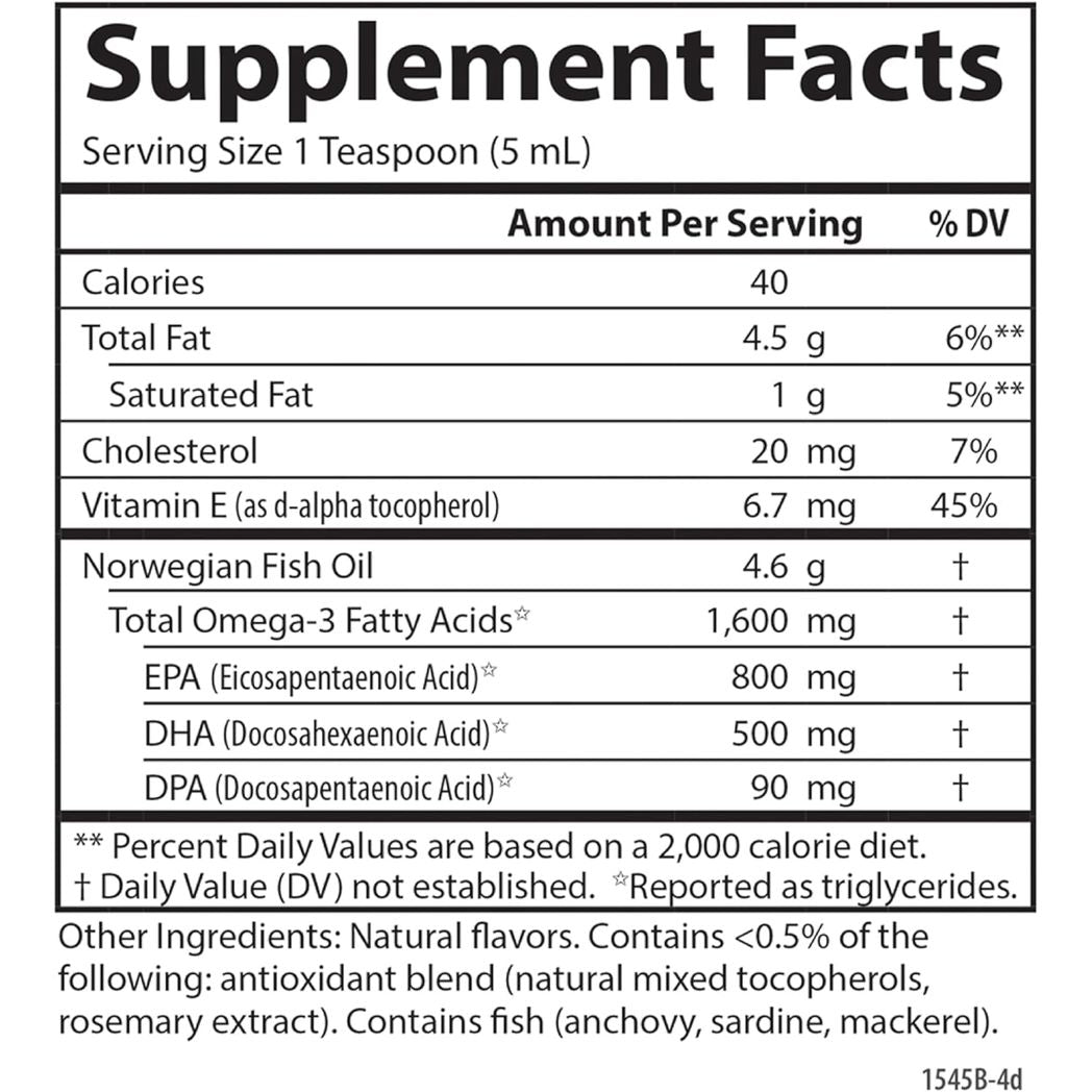 Carlson The Very Finest Fish Oil 1600 mg Omega-3s Norwegian Lemon 16.9 Fl Oz