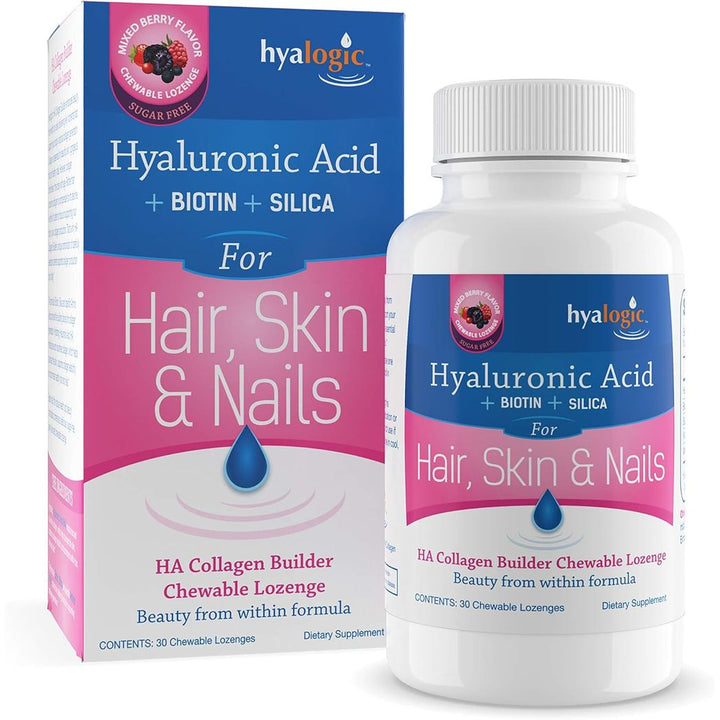 Hyalogic Hyaluronic Acid for Hair Skin and Nails Supports Skin Hydration 30 Chewable Lozenge