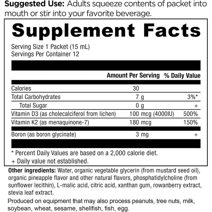 Ancient Nutrition Liposomal D3 + K2 Vitamin Gel, Pineapple
