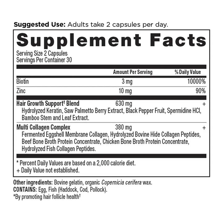 Ancient Nutrition Hair Growth + Collagen, 60 Capsules