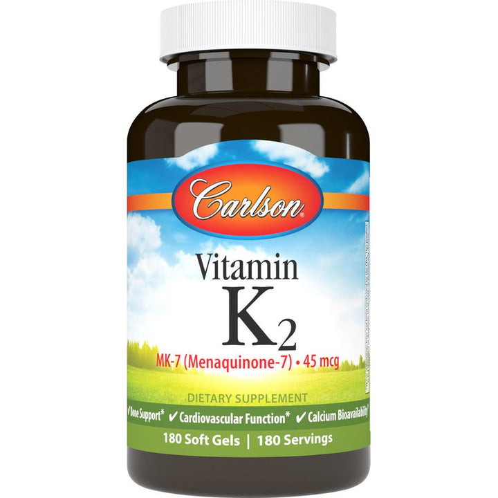 Carlson Labs Vitamin K2 MK-7 Menaquinone-7 45 mcg 180 Soft Gels Gluten-Free,