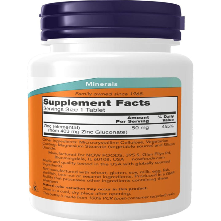 NOW Foods Zinc 50 mg 100 Tablets